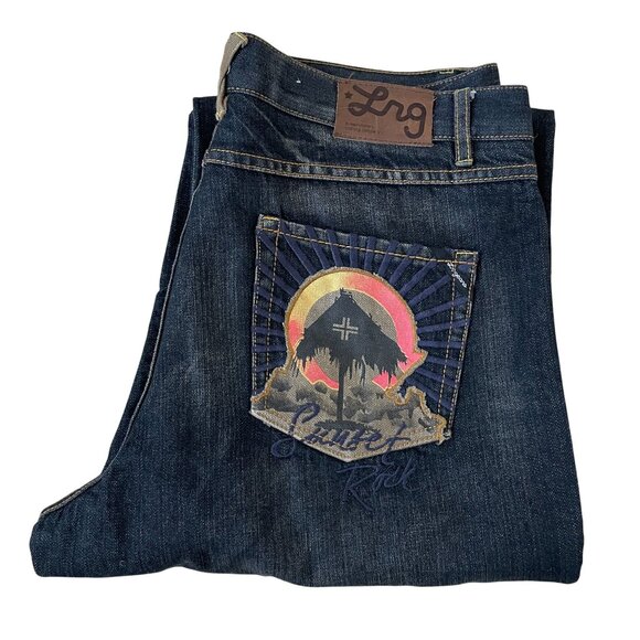 LRG Sunset Rock Jeans Men's Size 36x34 Dark Wash Wide Leg 90s Style Denim - Picture 1 of 8